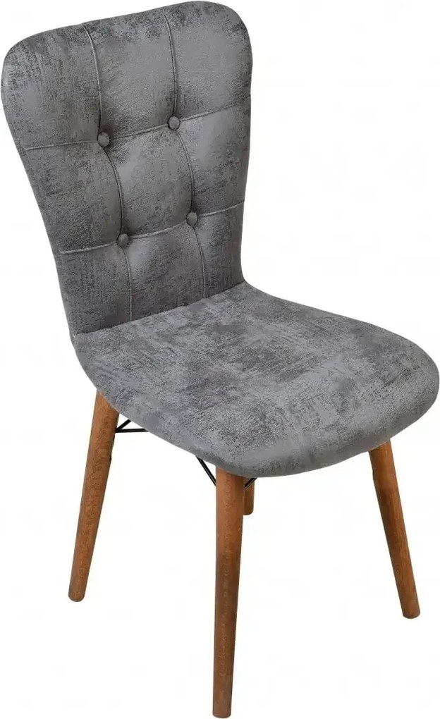 Set masa alba extensibila cu 4 scaune tapitate gri Homs picioare lemn 110 x 70 cm