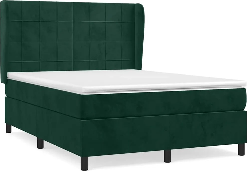 vidaXL Pat box spring cu saltea, verde închis, 140x190 cm, catifea
