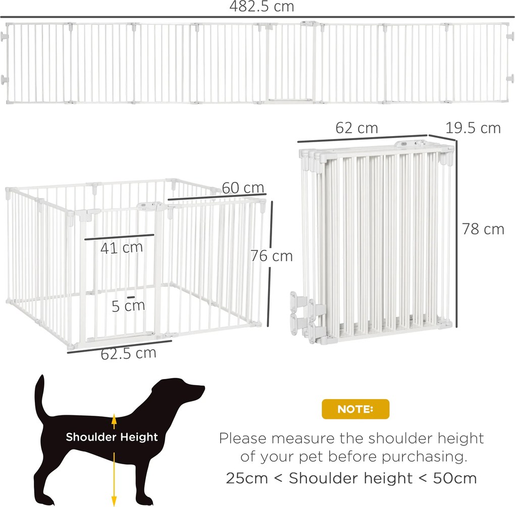 PawHut Welpenauslauf Freigehege pentru câini Grilaj de protecție cu ușă Grilaj de protecție pentru șeminee flexibil pliabil 8 panouri fiecare de 60 x 76 cm Alb | Aosom Romania