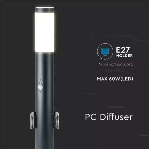 Lampă de exterior cu senzor + 2 prize 1xE27/60W/230V IP44 60cm neagră