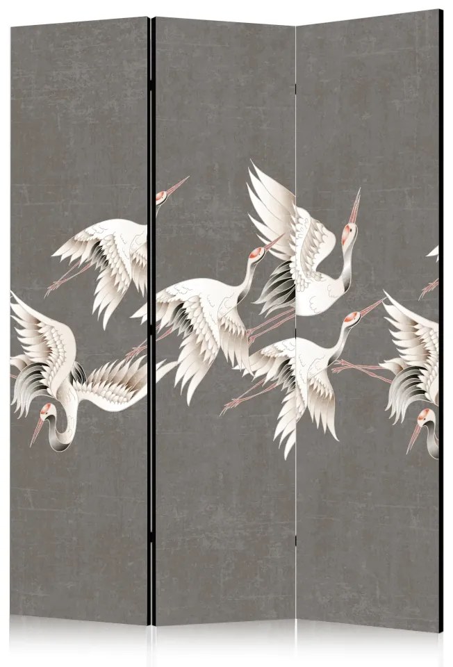 Paravan - Ornament with cranes - bright bird silhouettes on a textured grey background
