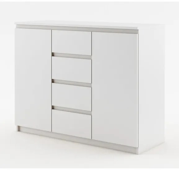 Comoda Thea, Alba, Cu 2 Usi Si 4 Sertare Spatioase, Eleganta si Functionala, 109 x 85 x 40 Cm