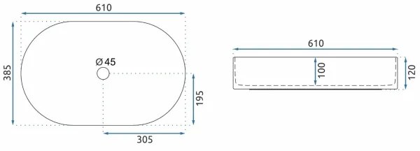 REA-U1055 - Lavoar pe blat NADIA 38,5 x 61 cm, ceramică, alb lucios