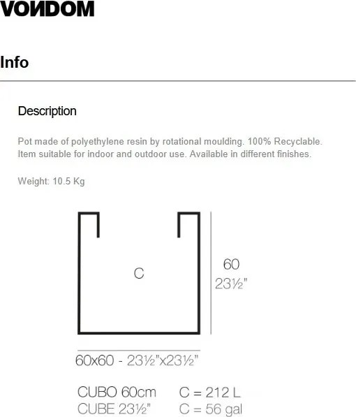 Ghiveci plante, flori design decorativ modern pentru amenajari interioare si exterioare, CUBE POT 41360R Vondom
