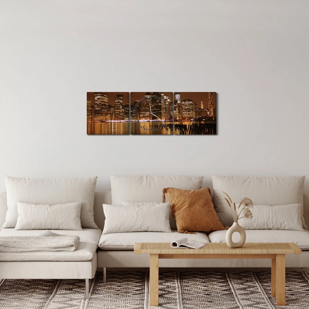 Tablou orașului nocturn (cu ceas) (90x30 cm)