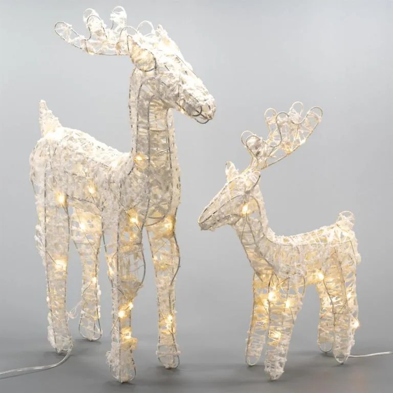 Set de 2 reni scânteietori 45 LED-uri cu temporizator, alb c