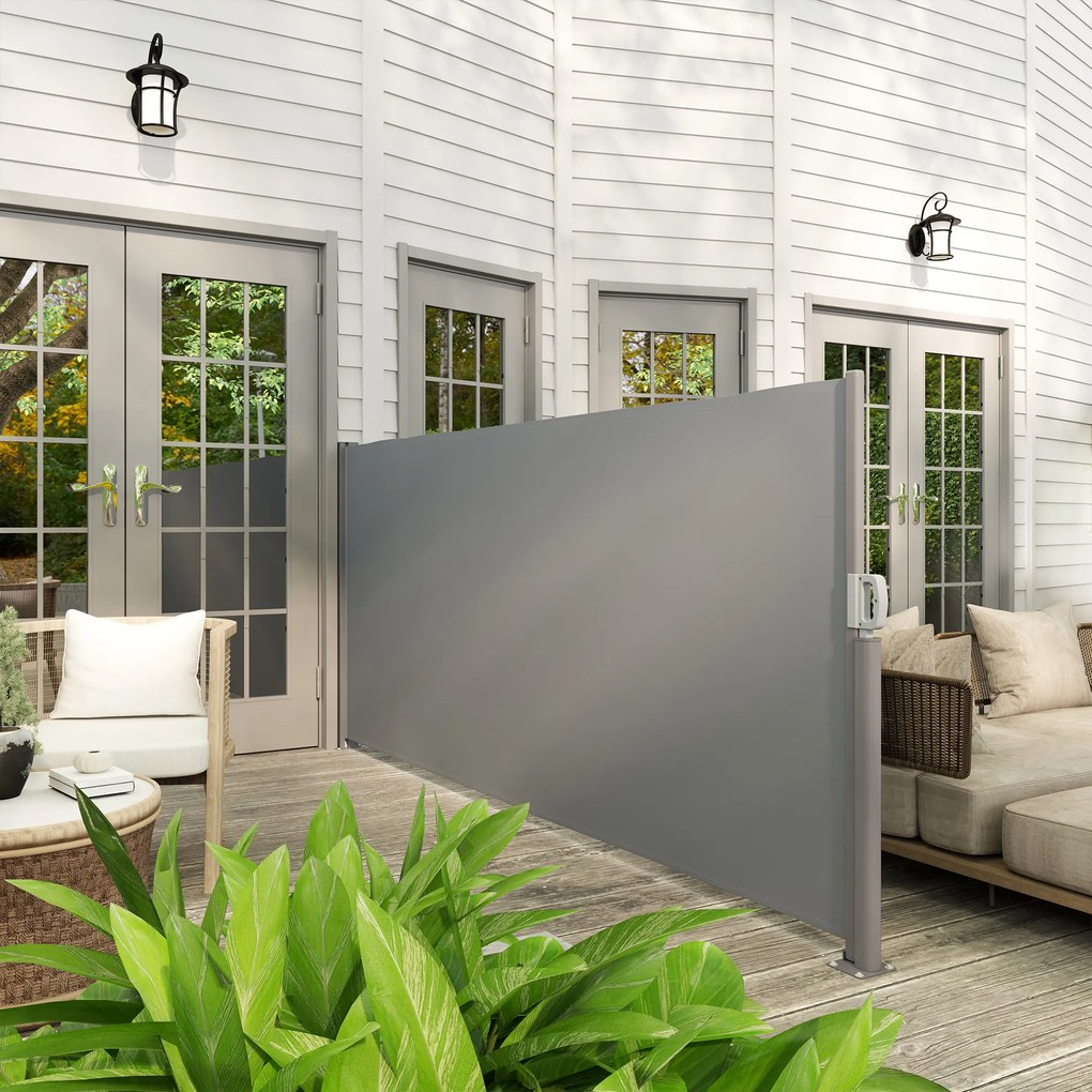 Outsunny Parasolar lateral extensibil opac cu suport de perete Acoperire 300x140cm Gri inchis | Aosom Romania