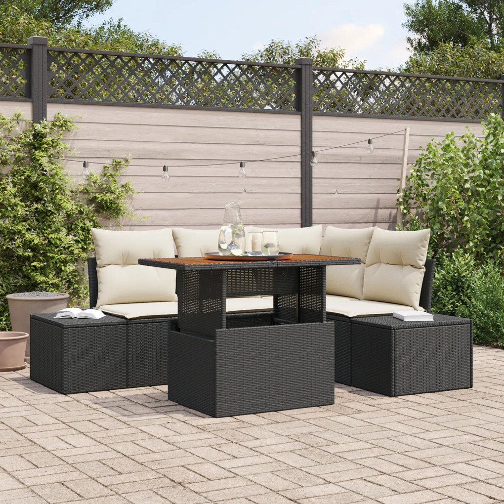 vidaXL Set de canapele pentru grădină cu pernă 5 pcs Negru și Crem