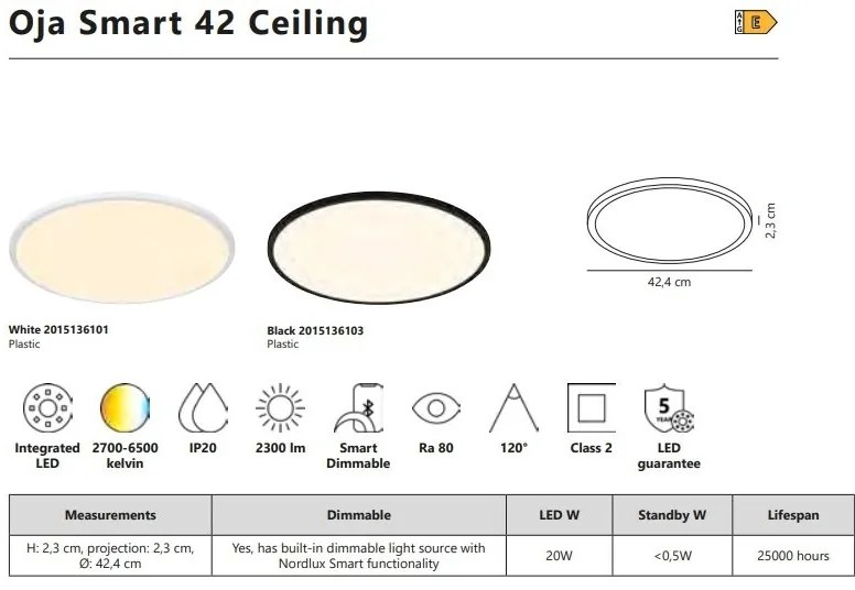 Panou LED CCT ultra-subtire Oja Smart 42 White