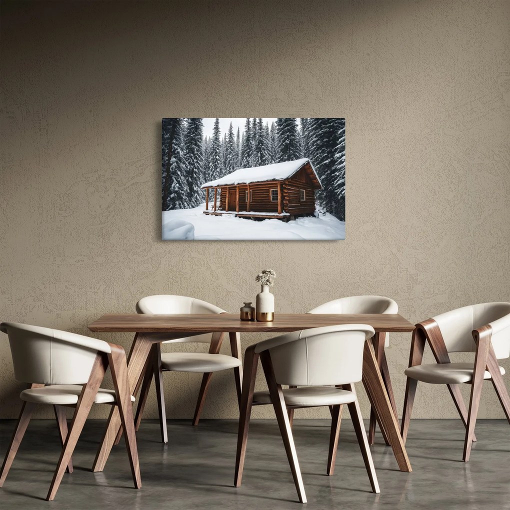 Tablou - Cabană acoperită de zăpadă (90x60 cm)