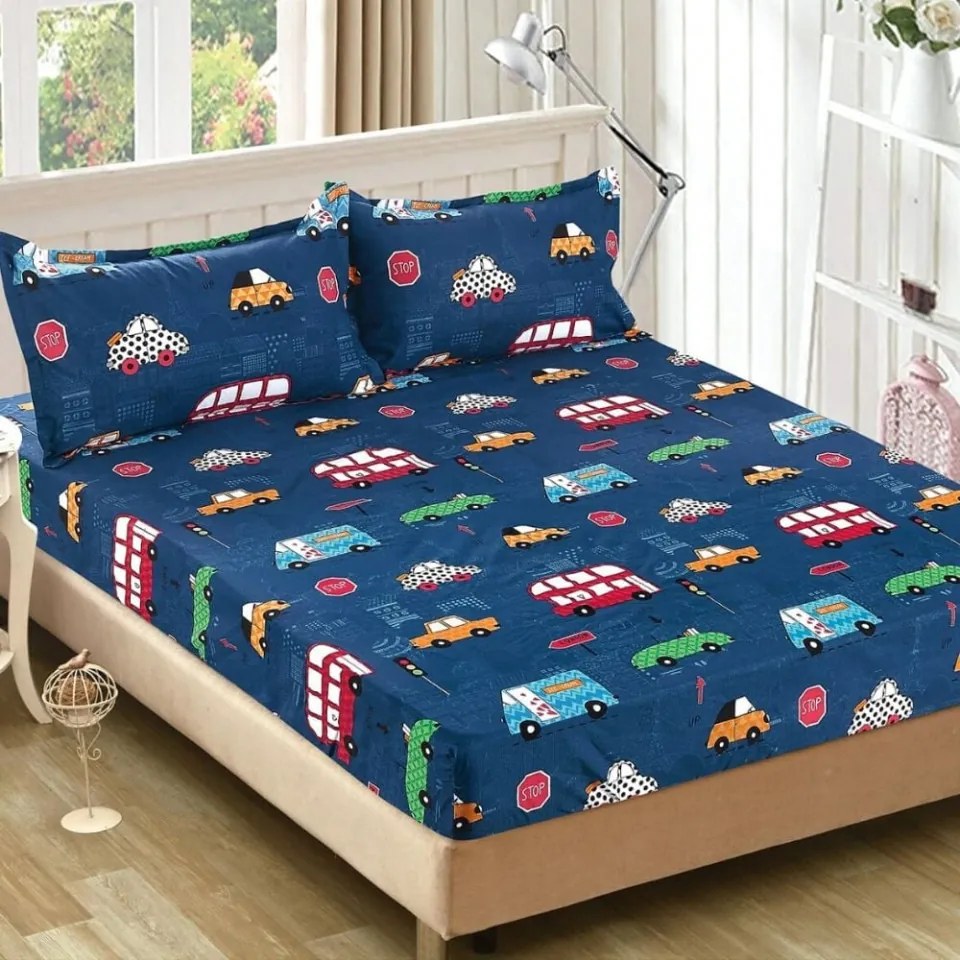 Set Husa de Pat si 2 Fete de Perne, 3 Piese, Pat 2 Persoane, 180x200 cm, Bleumarin, Traffic, HB-75