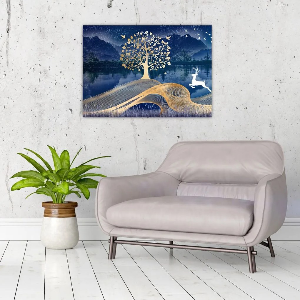 Tablou pe sticlă - Cerbi în luna plină (70x50 cm)