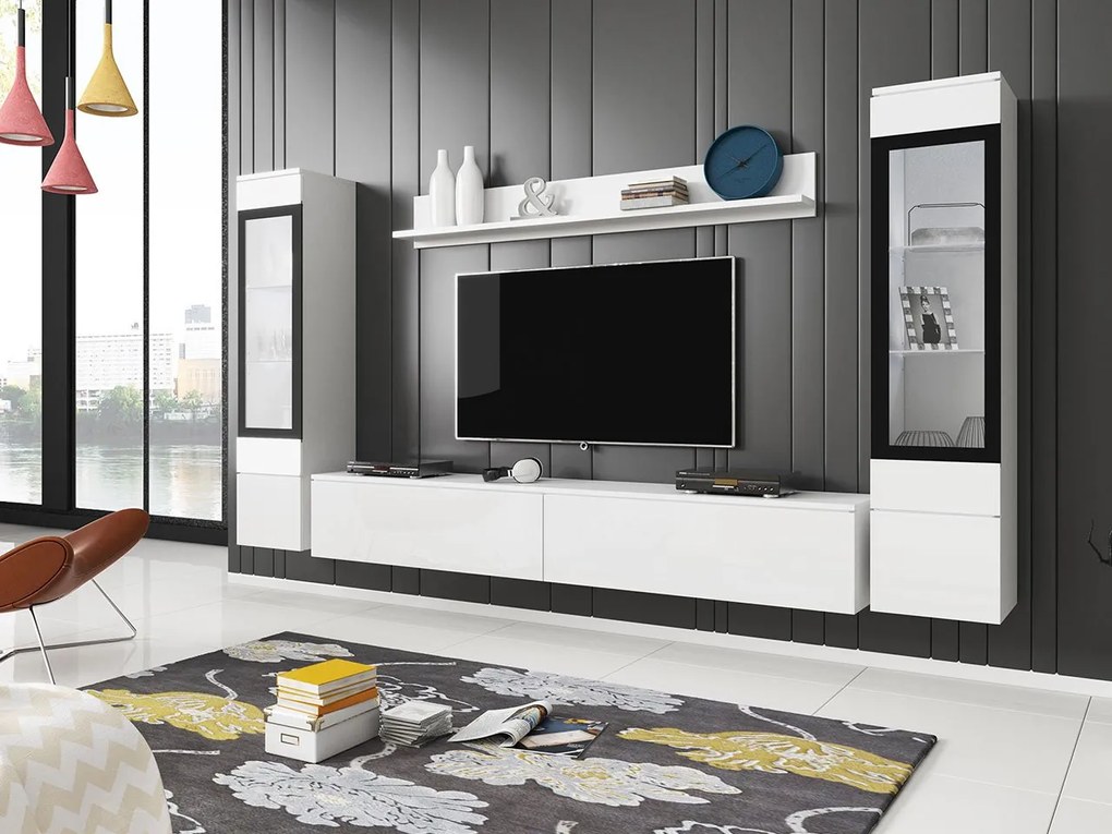 Mobilier living Selwyn II (Alb + Alb lucios ) (fără iluminat). 1054045