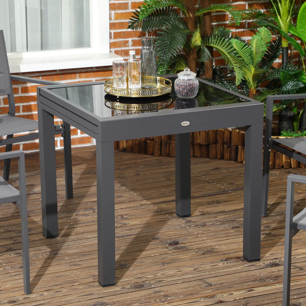 Outsunny Masă de Grădină Extensibilă cu Blat din Sticlă 80-160x80x75 cm Negru | Aosom Romania
