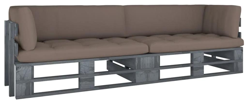 3066633 vidaXL Canapea din paleți cu 2 locuri, cu perne, gri, lemn pin tratat