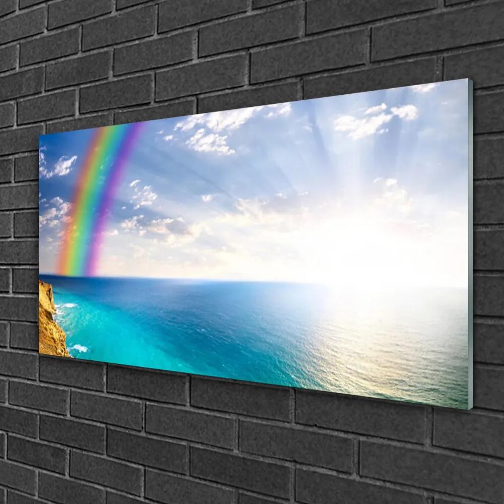 Tablou pe sticla Rainbow Sun Sea Peisaj Multi