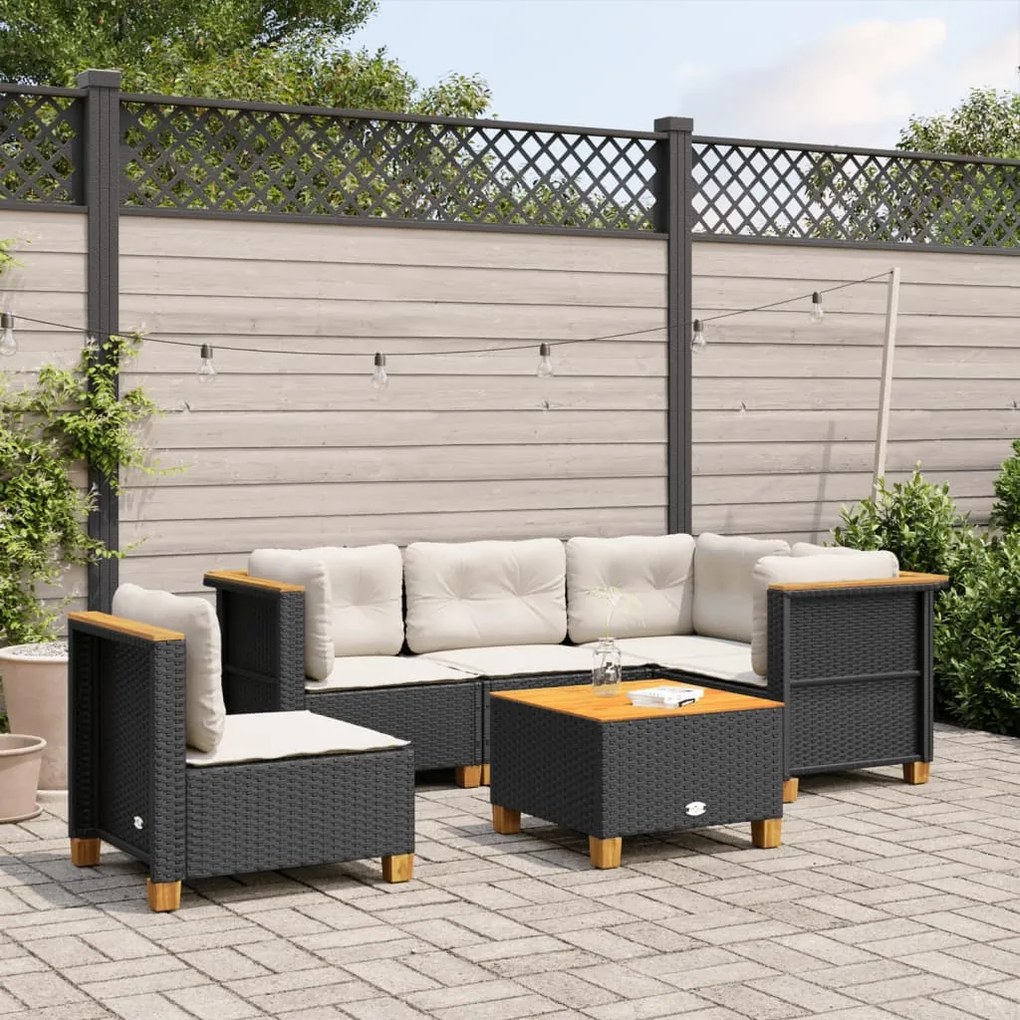 vidaXL Set mobilier de grădină cu perne, 6 piese, negru, poliratan