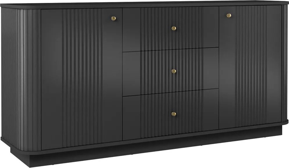 Comodă cu sertare pe soclu Vesper 160 cm - negru / mânere aurii