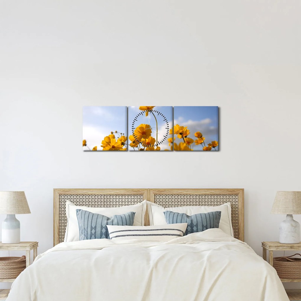 Tablou - Câmp cu flori galben deschis (cu ceas) (90x30 cm)