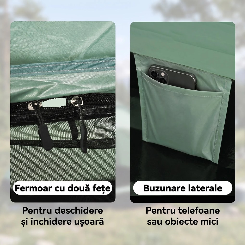 Outsunny Cort Iglu 2 Locuri Camping Ușă Fermoar Plasă Tantari Geantă Transport 206x185x120cm Verde | Aosom Romania