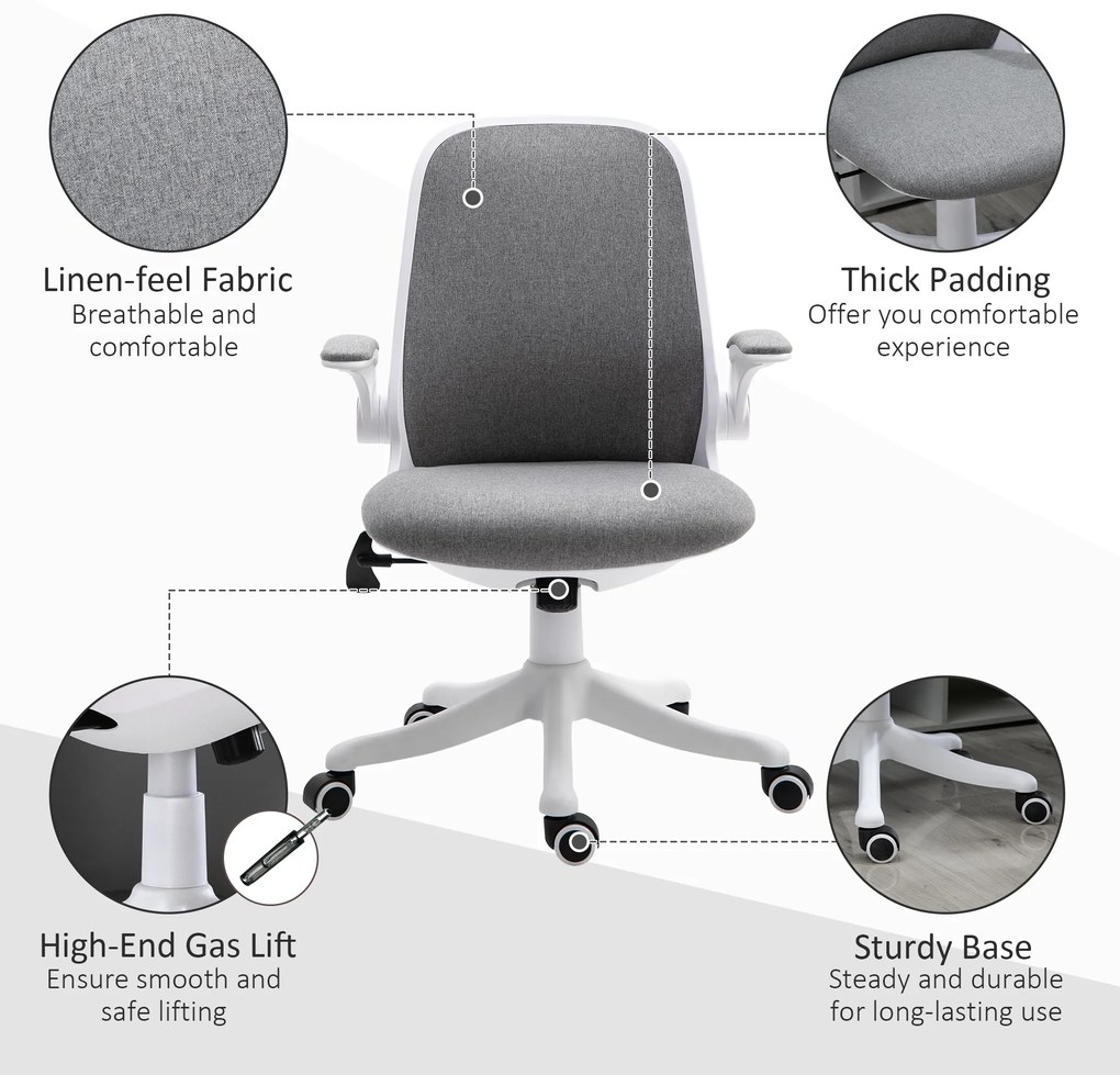 Vinsetto Fotoliu de birou Silla de Escritorio Basculante Altura Ajustable Reposabrazos Elevable 62,5x60x94-104 cm Gris | Aosom Romania