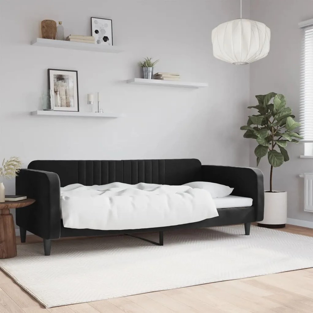 vidaXL Pat de zi, negru, 100x200 cm, catifea