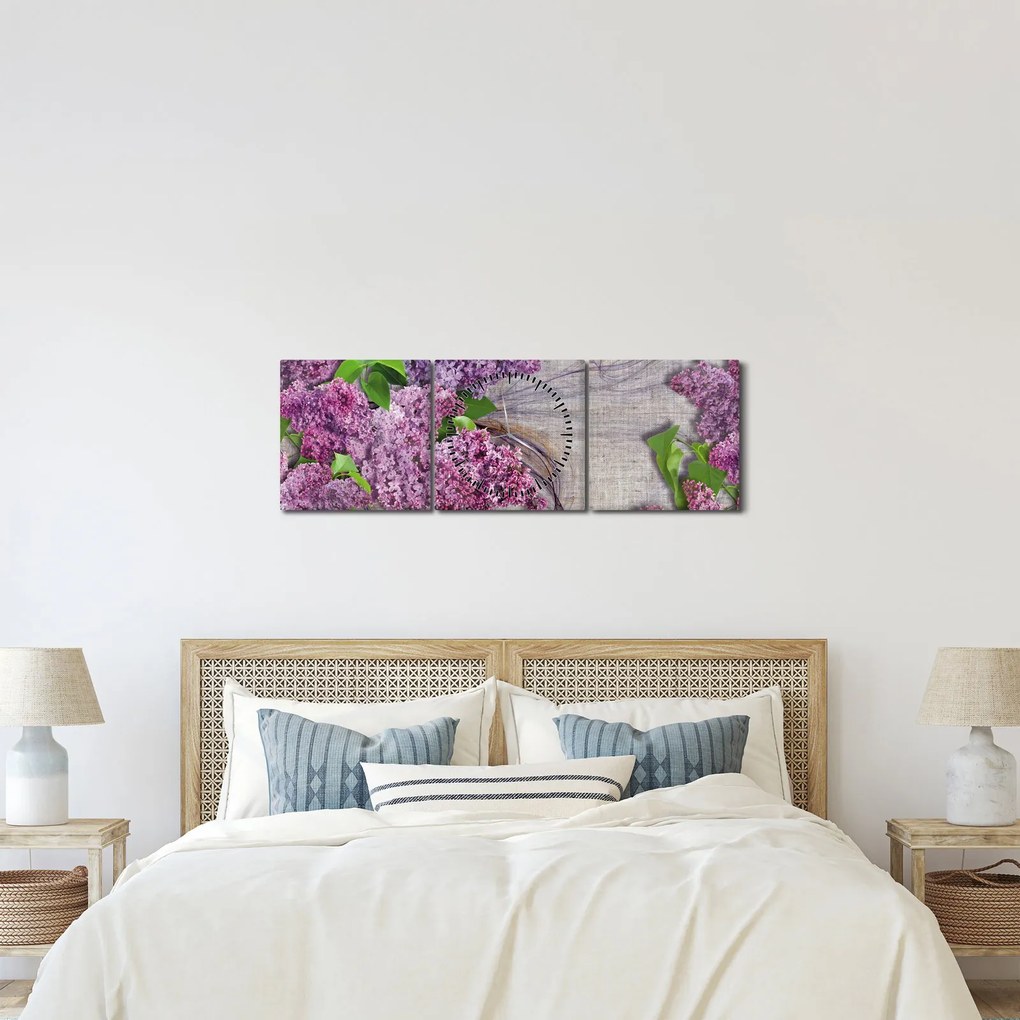 Tablou - Flori de liliac (cu ceas) (90x30 cm)