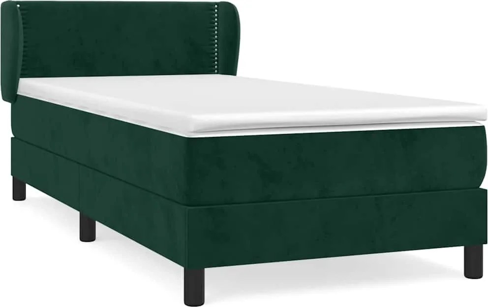 vidaXL Pat box spring cu saltea, verde închis, 100x200 cm, catifea