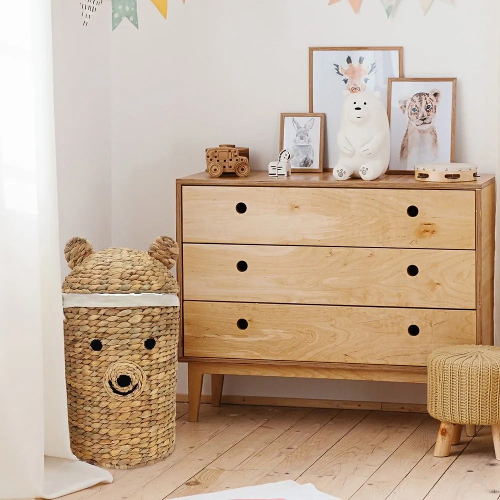 Coș de jucării pentru copii în culoare naturală din zambilă de apă ø 30x56 cm Bear – Compactor