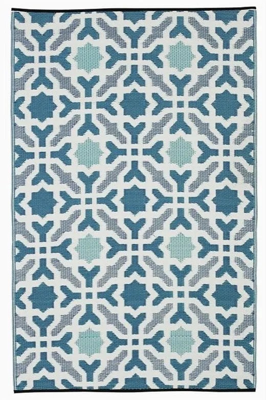 Covor reversibil pentru exterior din plastic reciclat Fab Hab Seville, 150 x 240 cm, albastru - gri