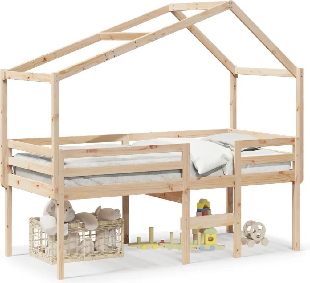 vidaXL Pat înalt cu acoperiș, 75x190 cm, lemn masiv de pin