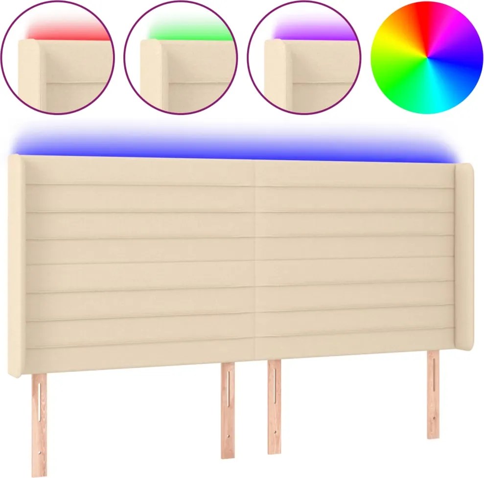 vidaXL Tăblie de pat cu LED, crem, 203x16x118/128 cm, textil