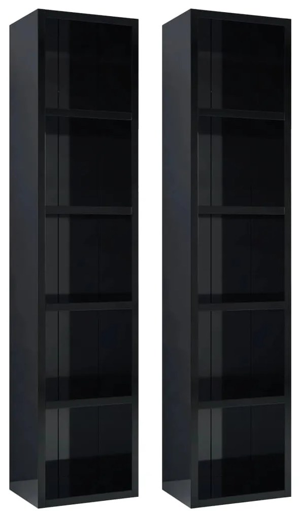 802703 vidaXL Dulapuri CD-uri 2 buc. negru extralucios 21 x 16 x 93,5 cm PAL