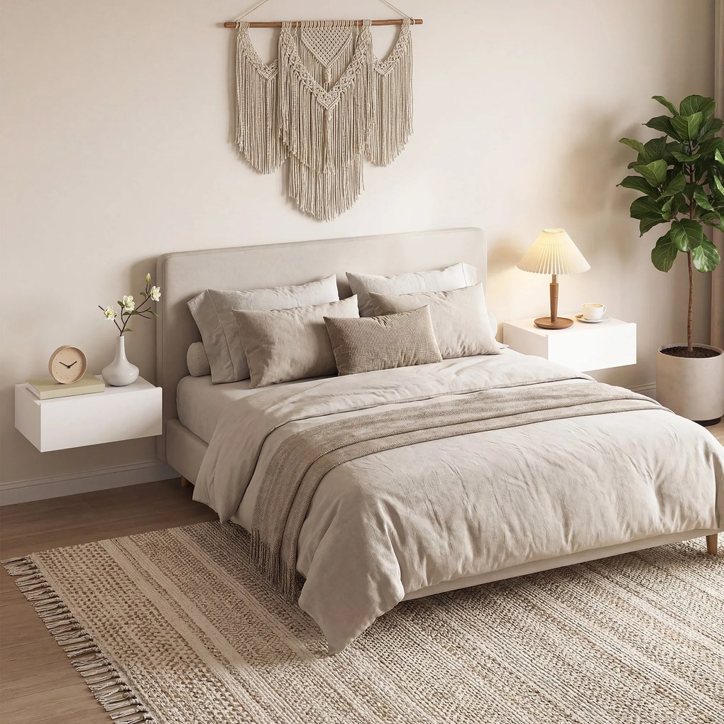 HOMCOM Set de 2 Noptiere Suspendate pentru Dormitor cu Sertar, 40x30x15 cm, Alb | Aosom Romania