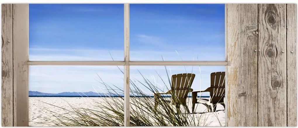 Tablou - Fereastră cu vedere la plajă (120x50 cm)