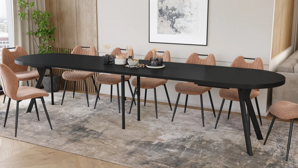 Mazzoni Masă ovală extensibilă EXPANSO Negru Mat