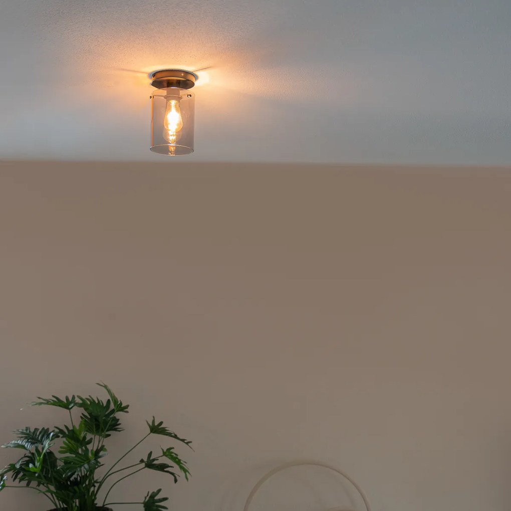 Plafoniera de design neagra cu sticla fumurie - Dome