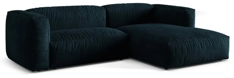 Colțar modular albastru închis cu tapițerie din catifea (cu colț pe partea dreaptă/cu șezlong) Martina – Micadoni