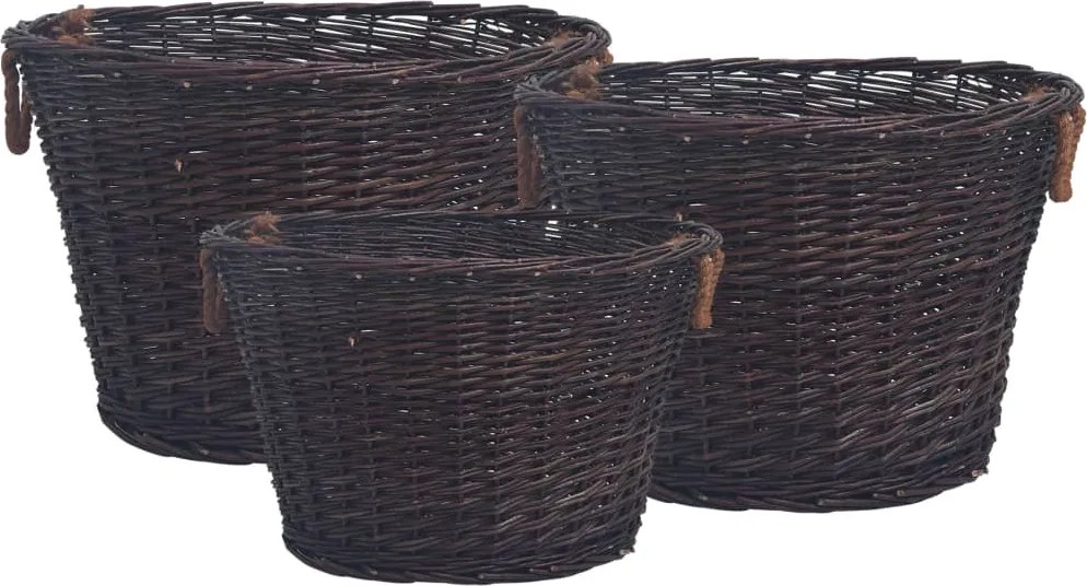 vidaXL Set coșuri pentru lemne de foc stivuibile, maro închis, răchită