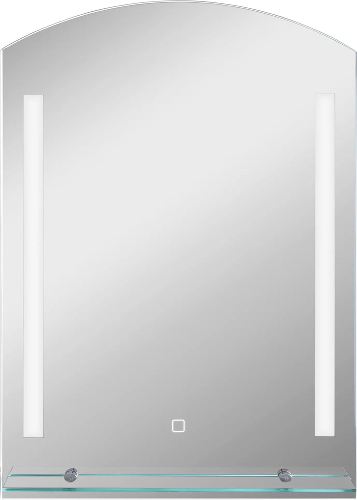 Kleankin Oglindă Baie cu Lumină LED Reglabilă pe 3 Culori și Raft din Sticlă, 50x12x70 cm, Argintiu | Aosom Romania