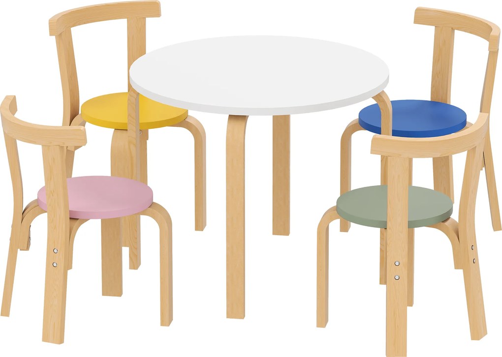 AIYAPLAY Set Masă și Scaune pentru Copii 3-8 Ani, 5 Piese cu Margini Rotunjite din Lemn Multicolor | Aosom Romania