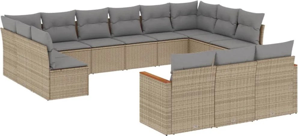 vidaXL Set canapele de grădină, 13 piese, cu perne, bej, poliratan