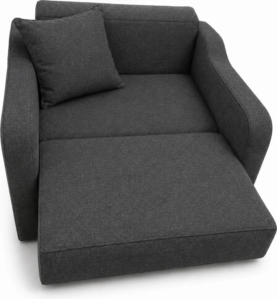 Fotoliu SAMY extensibil, cu lada de depozitare, stofa gri închis , cadru metalic, 103x100x92 Stofa, Gri Inchis