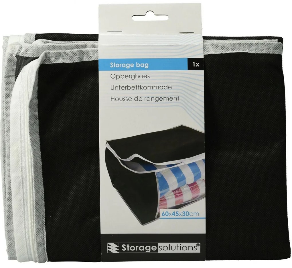 Sac de depozitare sub pat, 60 x 45 x 30 cm, negru