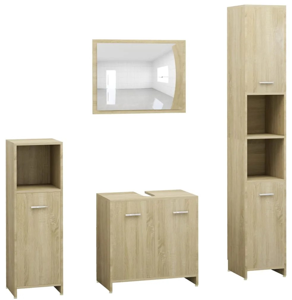3056883 vidaXL Set mobilier de baie din 4 piese, stejar Sonoma lemn prelucrat