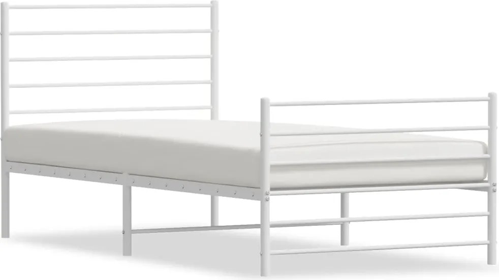 vidaXL Cadru de pat metalic cu tăblie de cap/picioare, alb, 107x203 cm