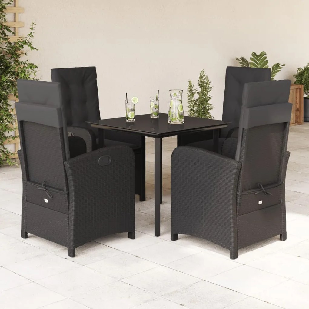 Set mobilier de gradina cu perne, 5 piese, negru, poliratan