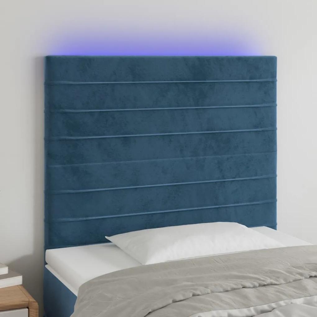 3122598 vidaXL Tăblie de pat cu LED, albastru închis, 80x5x118/128cm, catifea