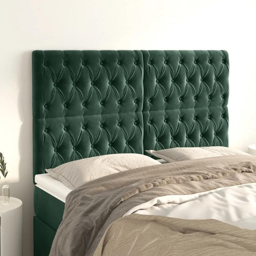 3116725 vidaXL Tăblii de pat, 4 buc, verde închis, 80x7x78/88 cm, catifea