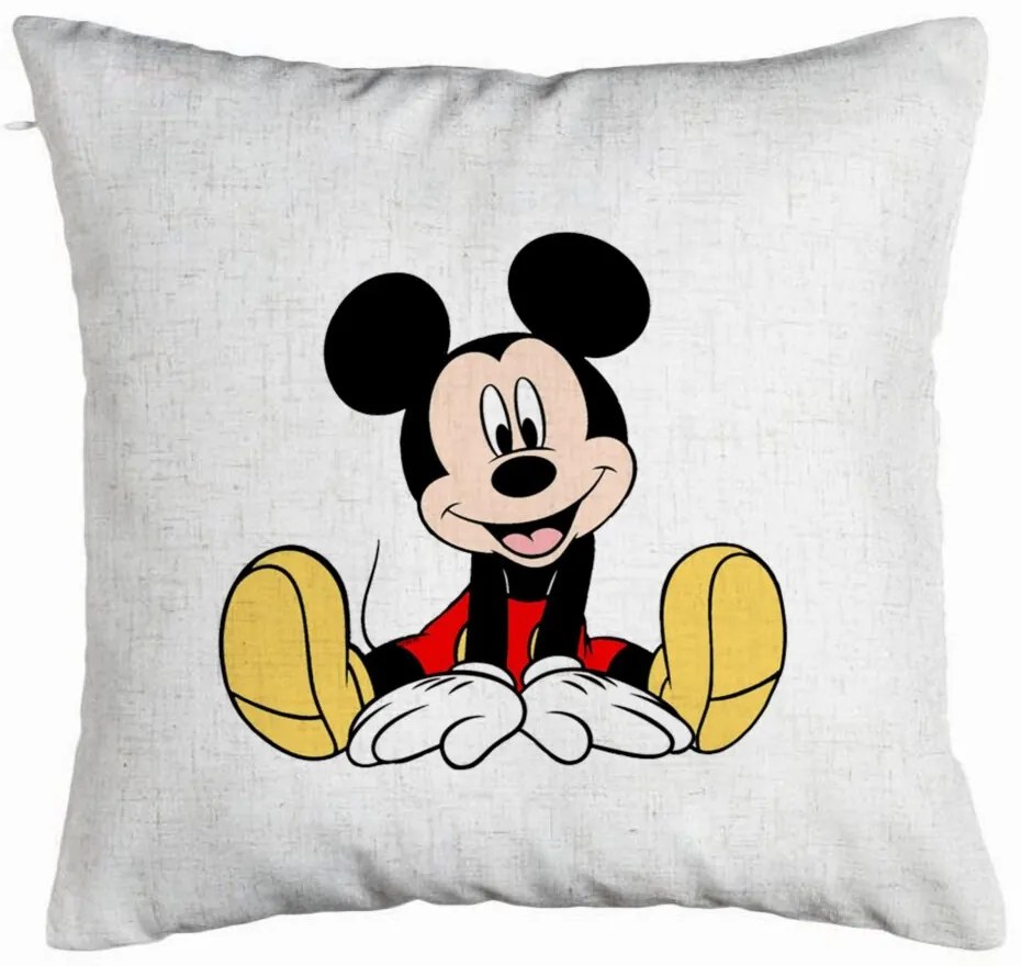 Perna Decorativa, Model copii Mickey Mouse, 40x40 cm, Alb Murdar, Husa Detasabila, Burduf